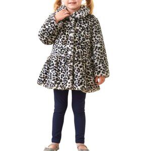 Juicy Couture Girls Leopard Faux Fur Coat Peplum 4T Pink Lining Gold Buttons